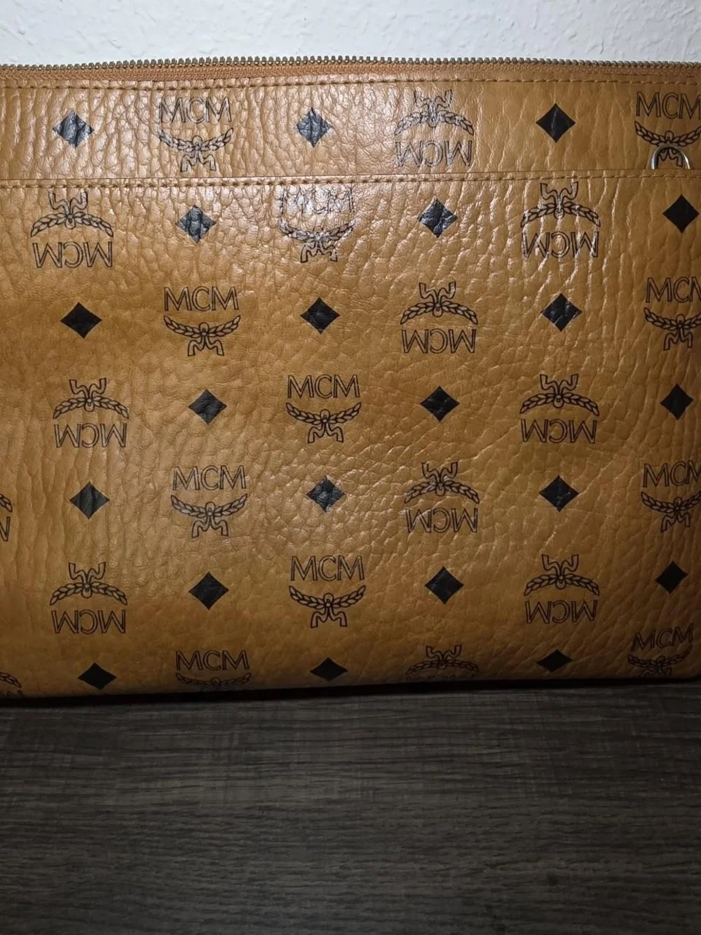 MCM Cognac Visetos Monogram Crossbody Bag with Gold Hardware
